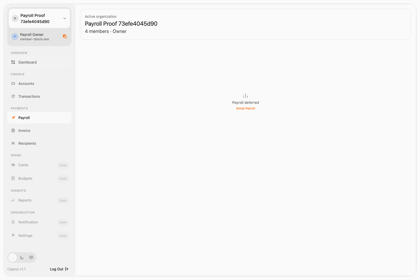 Payroll route reached from the widget, showing the current deferred gate